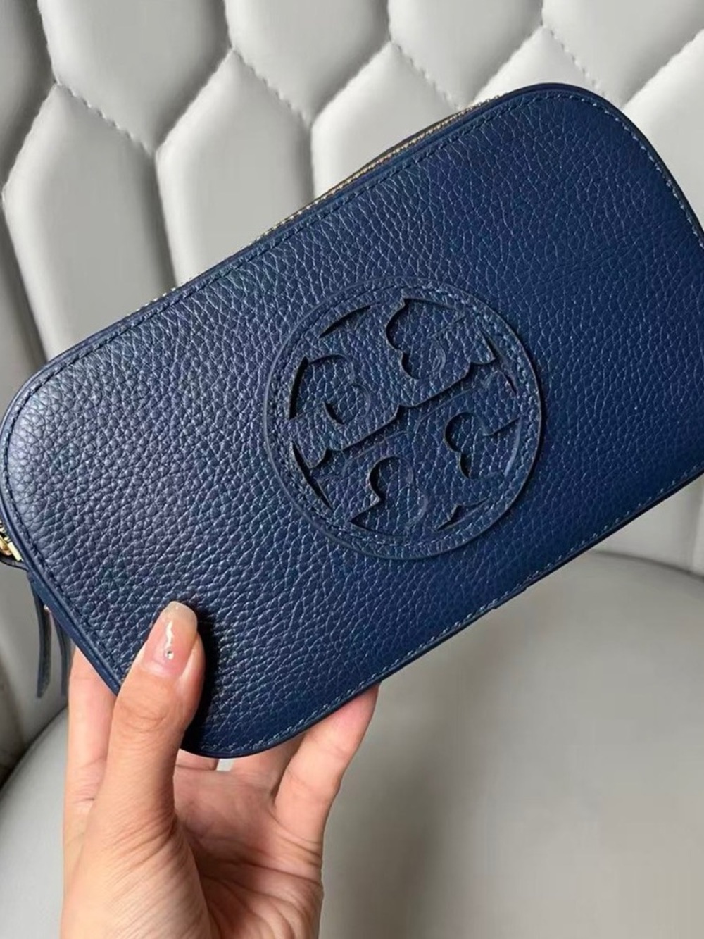 Tory Burch Deep Blue Crossbody Bag with Patterned Strap - Picture 2 of 7